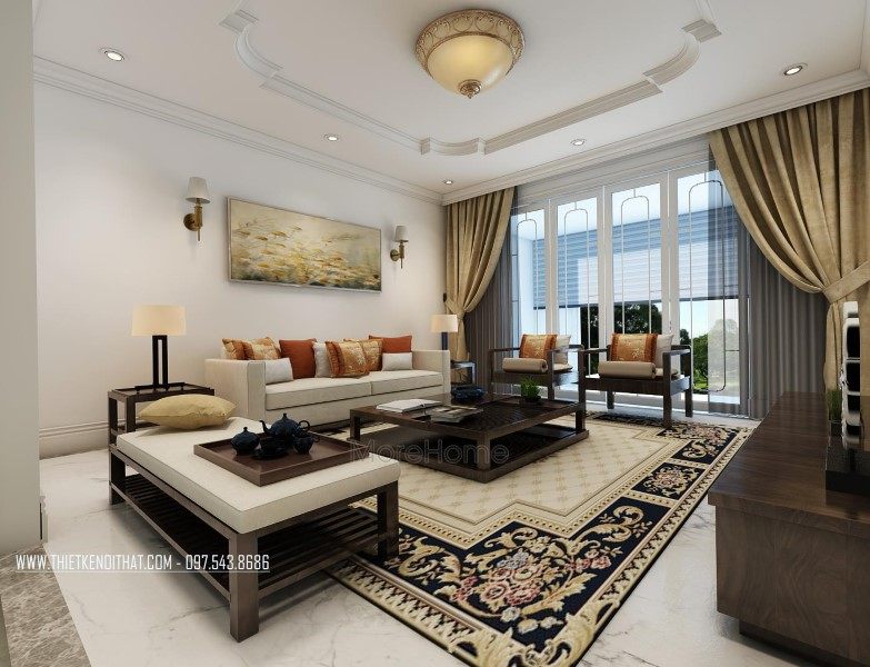 Thiết kế nội thất phòng khách nhà liên kề tại khu đô thị Văn Quán